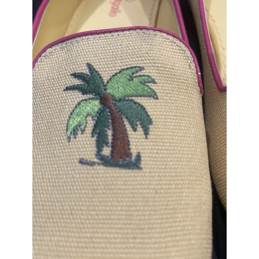 Vintage Pappagallo Overtime Yellow LinenFabric Woven Slip On Low Heel Sz 8.5 EUC